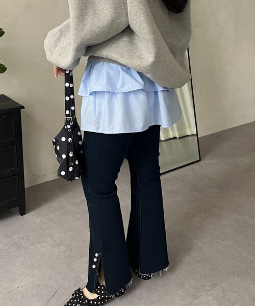 prose verse(プロズヴェール)の「レイヤードフリルミニスカート(スカート・レディース・オフホワイト/ブラック/サックスブルー・LARGE/MEDIUM)」の11枚目の写真