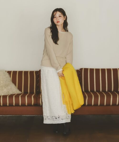 le.coeur blanc（ルクールブラン）の「《WEB限定アイテム》ビッグフリンジストール（ストール/ショール・レディース・グレー/イエロー/グリーン・FREE）」の18枚目の写真