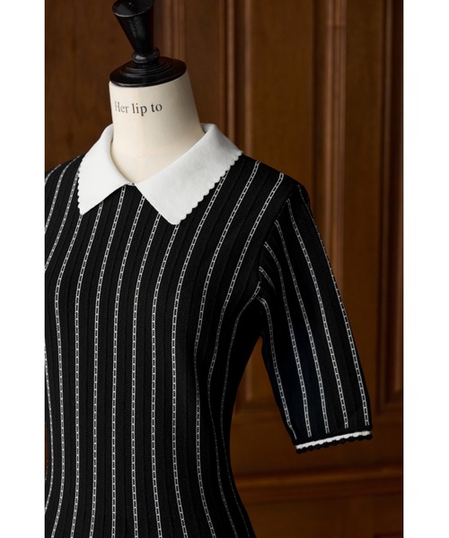 Striped Jacquard Knit Dress（ワンピース）｜Her lip to（ハー