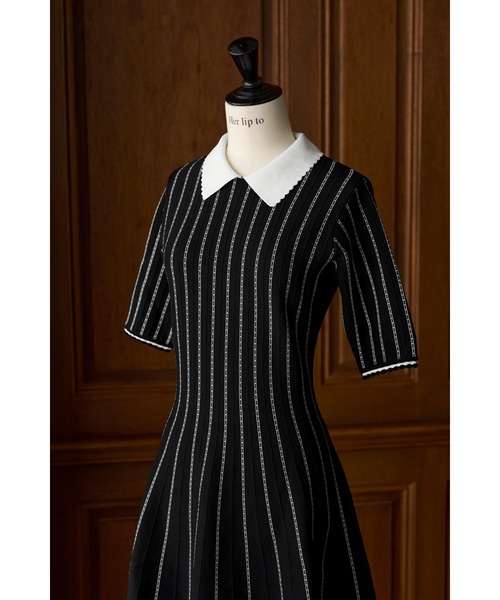 Striped Jacquard Knit Dress（ワンピース）｜Her lip to（ハー