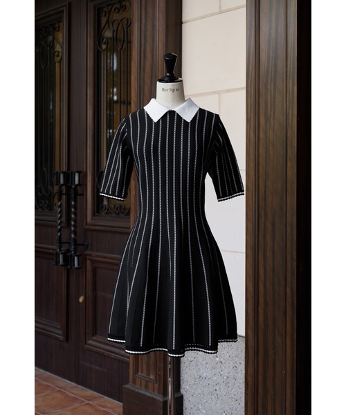 Striped Jacquard Knit Dress（ワンピース）｜Her lip to（ハー