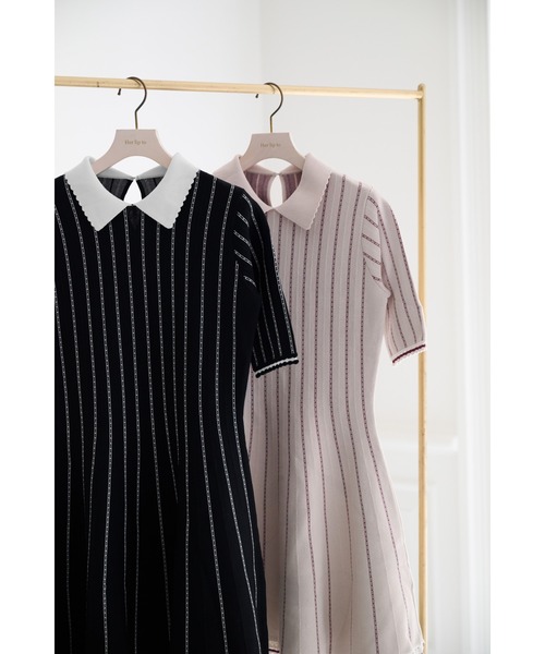 Striped Jacquard Knit Dress（ワンピース）｜Her lip to（ハー
