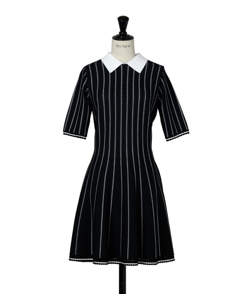ワンピース herlipto Striped Jacquard Knit Dress M Striped Jacquard Knit Dress（ワンピース）｜Her lip to（ハー