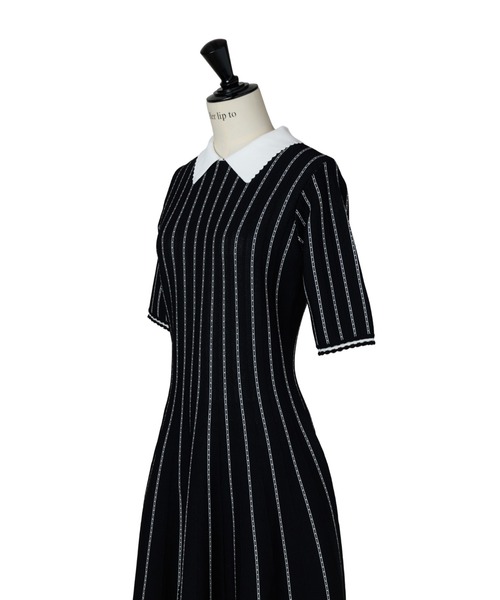 ワンピース herlipto Striped Jacquard Knit Dress S Striped Jacquard Knit Dress（ワンピース）｜Her lip to（ハーリップ