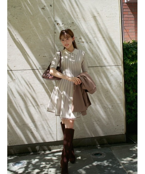 Striped Jacquard Knit Dress（ワンピース）｜Her lip to（ハー