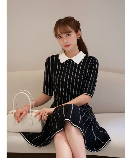 ワンピース herlipto Striped Jacquard Knit Dress M Striped Jacquard Knit Dress（ワンピース）｜Her lip to（ハー