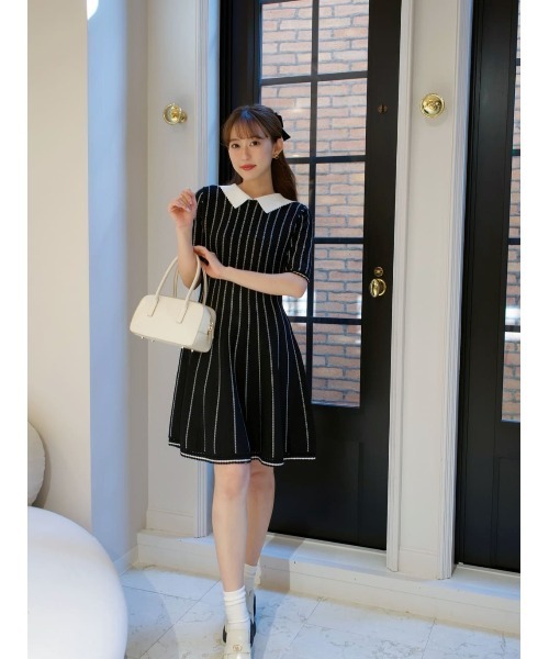 Striped Jacquard Knit Dress（ワンピース）｜Her lip to（ハー