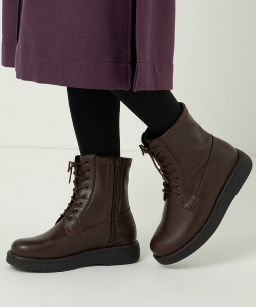 HEAL ME(ヒールミー)の「heal me ヒールミー レディース レースアップマニッシュブーツ【幅広3E/滑りにくい/暖か裏起毛】スニカル 225306(ブーツ・レディース・ダークブラウン/ブラック・22.5cm/23.5cm/24.5cm/25.5cm/23.0cm/24.0cm/25.0cm)」の2枚目の写真