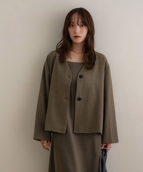 NOAHL(ノアル)の「【NOAHL】MIXツイルノーカラージャケット(ノーカラージャケット・レディース・ライトベージュ/ブラック/ブラウン・FREE)」の18枚目の写真