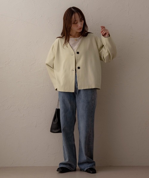 NOAHL(ノアル)の「【NOAHL】MIXツイルノーカラージャケット(ノーカラージャケット・レディース・ライトベージュ/ブラック/ブラウン・FREE)」の5枚目の写真