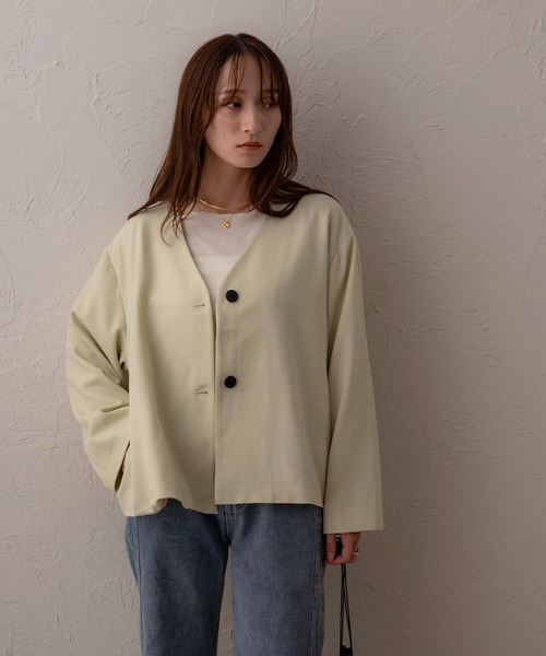 NOAHL(ノアル)の「【NOAHL】MIXツイルノーカラージャケット(ノーカラージャケット・レディース・ライトベージュ/ブラック/ブラウン・FREE)」の10枚目の写真