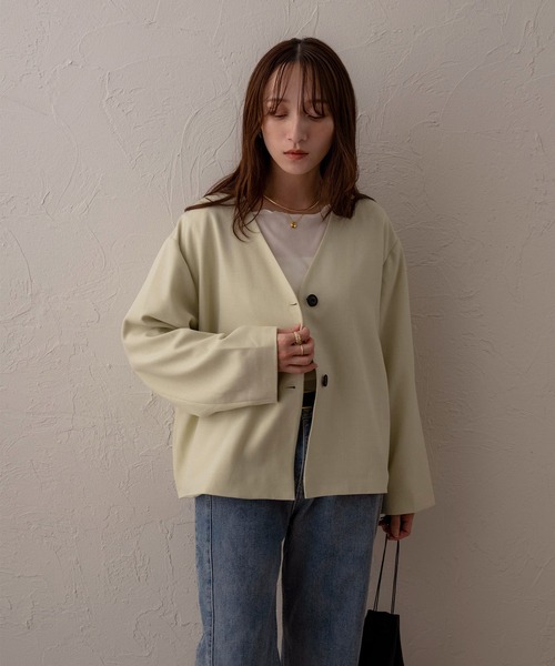 NOAHL(ノアル)の「【NOAHL】MIXツイルノーカラージャケット(ノーカラージャケット・レディース・ライトベージュ/ブラック/ブラウン・FREE)」の17枚目の写真
