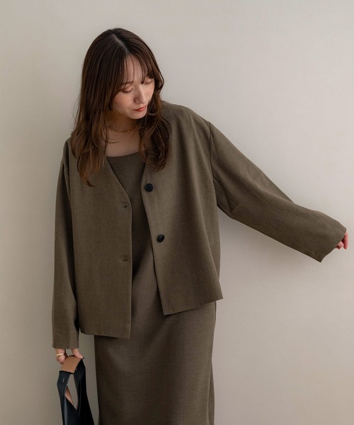 NOAHL(ノアル)の「【NOAHL】MIXツイルノーカラージャケット(ノーカラージャケット・レディース・ライトベージュ/ブラック/ブラウン・FREE)」の19枚目の写真
