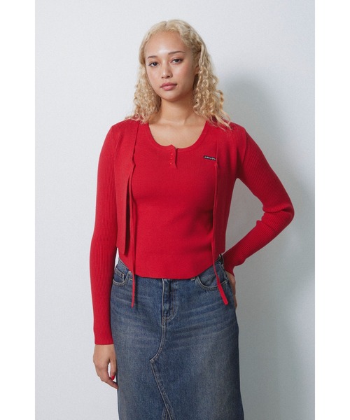 ALEXIA STAM（アリシアスタン）の「Rib Knit Ribbon Cardigan /リブリボンカーディガン（Tシャツ/カットソー・レディース・ブラック/アイボリー/レッド・M/S）」の12枚目の写真