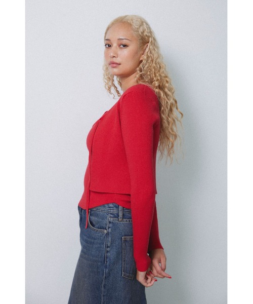 ALEXIA STAM（アリシアスタン）の「Rib Knit Ribbon Cardigan /リブリボンカーディガン（Tシャツ/カットソー・レディース・ブラック/アイボリー/レッド・M/S）」の13枚目の写真