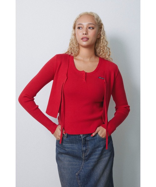 ALEXIA STAM（アリシアスタン）の「Rib Knit Ribbon Cardigan /リブリボンカーディガン（Tシャツ/カットソー・レディース・ブラック/アイボリー/レッド・M/S）」の6枚目の写真