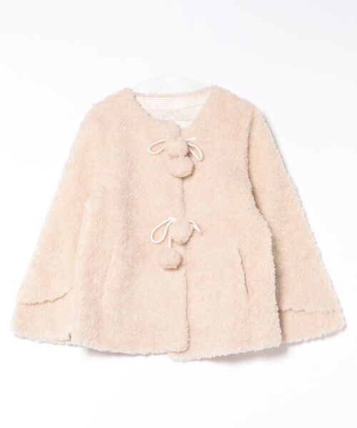 セール】ノーカラー ポンポン付き フレア ボア ジャケット（ノーカラー