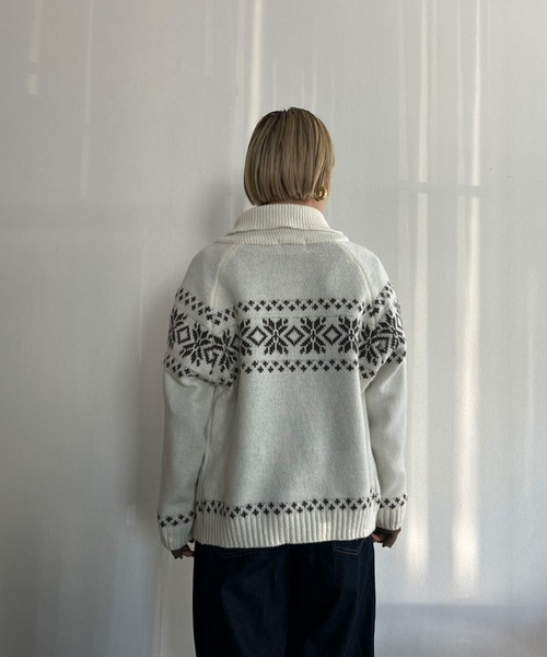 セール】ダブルジップ 雪柄ニットブルゾン（ニット/セーター）｜Kotoe