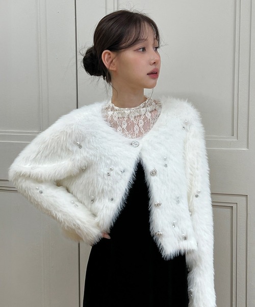 超希少繊維QIVIUKキヴィアック/ビキューナ同様/ファー付きカーディガン M ビキューナ同様希少繊維 QIVIUK キヴィアック ロングカーディガンM