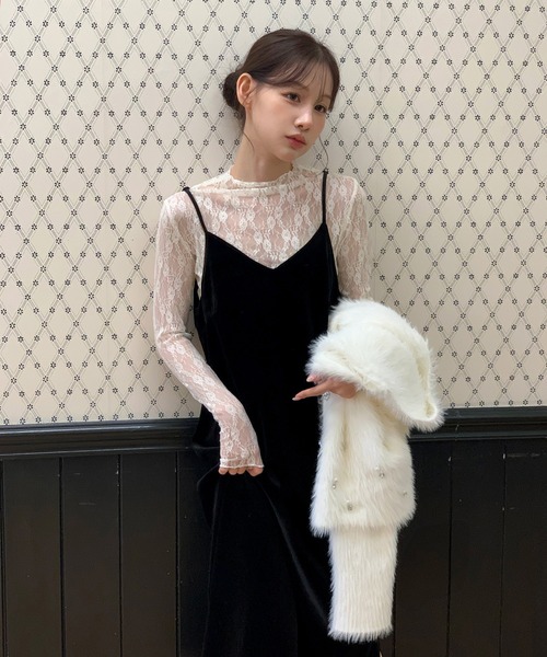 着用動画あり!】パールキュービックボタンファーカーディガン