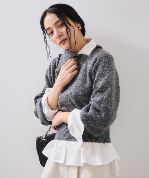 VIS（ビス）の「フロントジップニットプルオーバー/イージーケア（ニット/セーター・レディース・レッド系その他2/オフホワイト/チャコールグレー・FREE）」の3枚目の写真