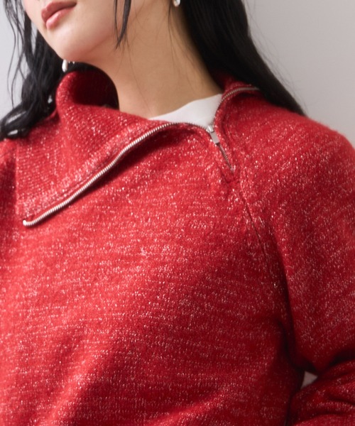 VIS（ビス）の「フロントジップニットプルオーバー/イージーケア（ニット/セーター・レディース・レッド系その他2/オフホワイト/チャコールグレー・FREE）」の22枚目の写真