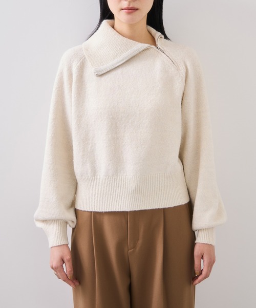 VIS（ビス）の「フロントジップニットプルオーバー/イージーケア（ニット/セーター・レディース・レッド系その他2/オフホワイト/チャコールグレー・FREE）」の16枚目の写真