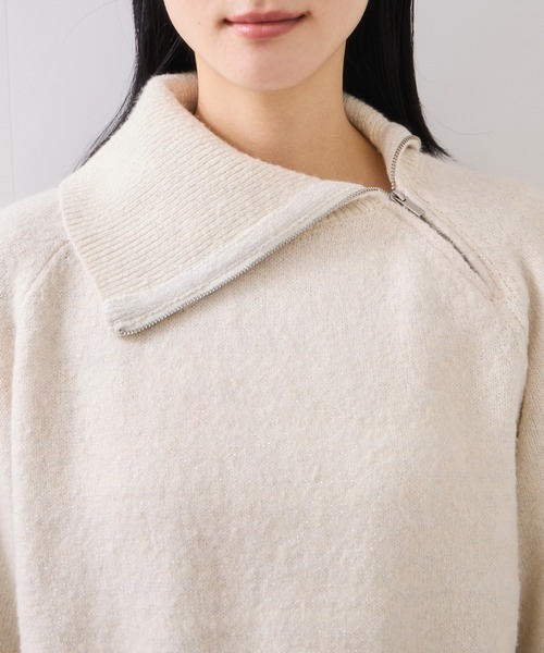 VIS（ビス）の「フロントジップニットプルオーバー/イージーケア（ニット/セーター・レディース・レッド系その他2/オフホワイト/チャコールグレー・FREE）」の13枚目の写真