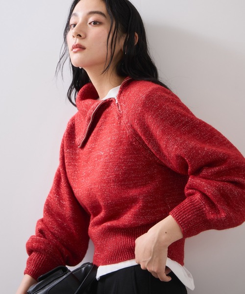 プリーツプリーズ ニット 赤 MFM】シャギーオフショルドレープネックニット | FREE'S MART