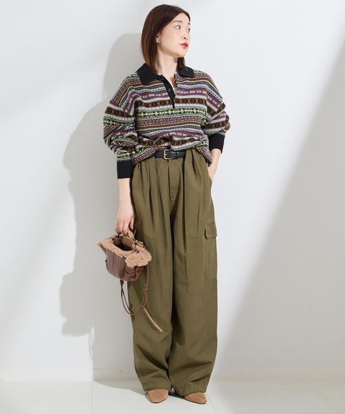 INSCRIRE（アンスクリア）の「【INSCRIRE /アンスクリア】Fairisle Polo Sweater：ニット（ニット/セーター・レディース・ブラック・MEDIUM）」の2枚目の写真