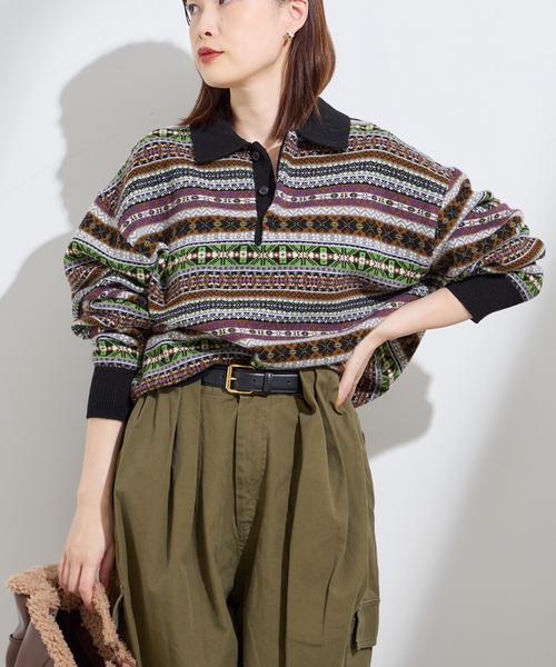 INSCRIRE（アンスクリア）の「【INSCRIRE /アンスクリア】Fairisle Polo Sweater：ニット（ニット/セーター・レディース・ブラック・MEDIUM）」の6枚目の写真