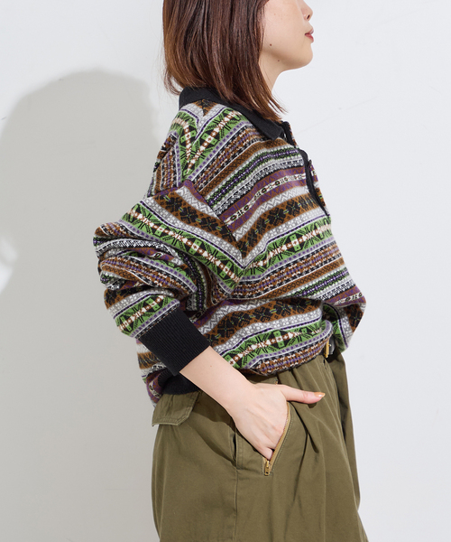 INSCRIRE（アンスクリア）の「【INSCRIRE /アンスクリア】Fairisle Polo Sweater：ニット（ニット/セーター・レディース・ブラック・MEDIUM）」の7枚目の写真