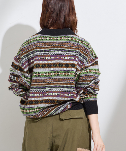 INSCRIRE（アンスクリア）の「【INSCRIRE /アンスクリア】Fairisle Polo Sweater：ニット（ニット/セーター・レディース・ブラック・MEDIUM）」の8枚目の写真