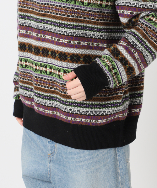 セール】【INSCRIRE /アンスクリア】Fairisle Polo Sweater：ニット