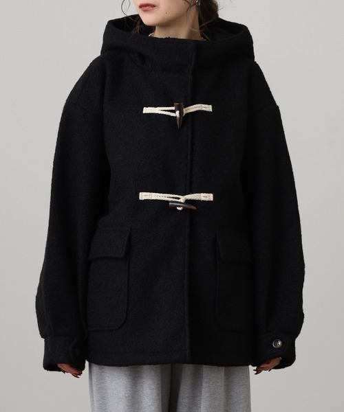OMNES（オムネス）の「リングフェイクウール ショートダッフルコート（ダッフルコート・レディース・ブラック・FREE）」の6枚目の写真