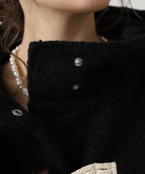 OMNES（オムネス）の「リングフェイクウール ショートダッフルコート（ダッフルコート・レディース・ブラック・FREE）」の10枚目の写真