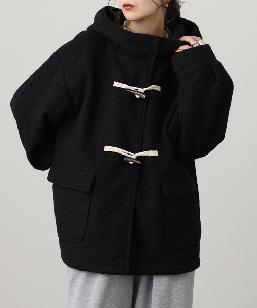 OMNES（オムネス）の「リングフェイクウール ショートダッフルコート（ダッフルコート・レディース・ブラック・FREE）」の4枚目の写真