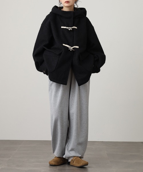 OMNES（オムネス）の「リングフェイクウール ショートダッフルコート（ダッフルコート・レディース・ブラック・FREE）」の5枚目の写真