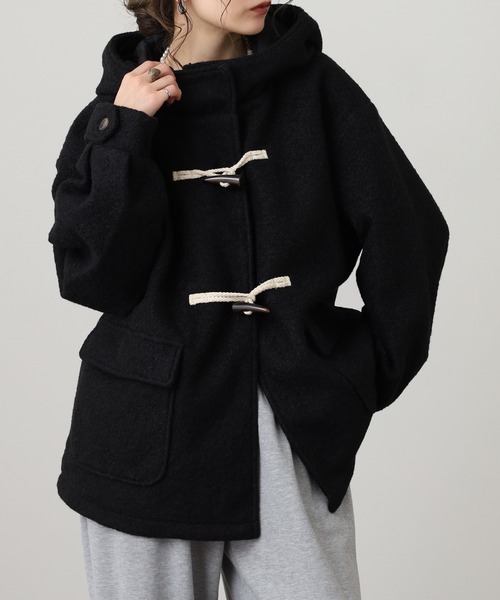 OMNES（オムネス）の「リングフェイクウール ショートダッフルコート（ダッフルコート・レディース・ブラック・FREE）」の2枚目の写真