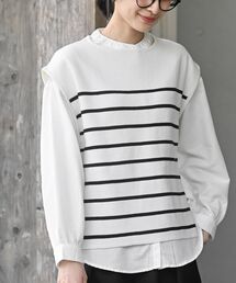 rps（アールピーエス）の「ボーダーニットベストブラウスアンサンブル（アンサンブル）」