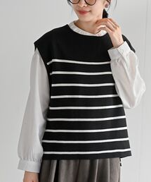 rps（アールピーエス）の「ボーダーニットベストブラウスアンサンブル（アンサンブル）」