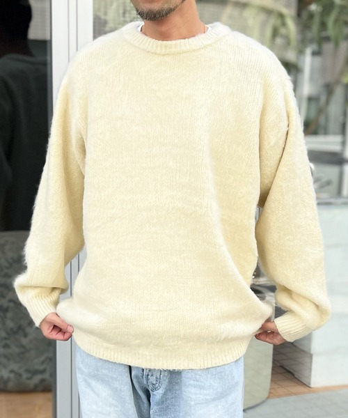 HOUSTON(ヒューストン)の「【HOUSTON】ヒューストン UNIVERD72 MOHAIR TOUCH SWEATER 無地 モヘアタッチ起毛セーター(ニット/セーター・メンズ・オフホワイト/ブラック・M/XL/L)」の1枚目の写真