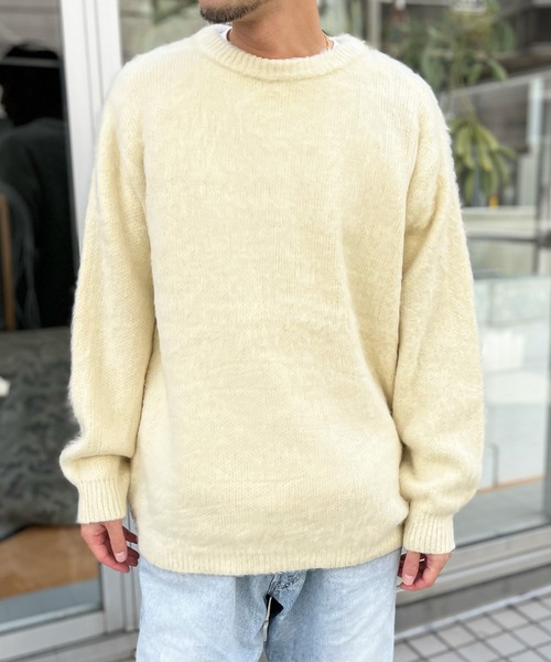 HOUSTON(ヒューストン)の「【HOUSTON】ヒューストン UNIVERD72 MOHAIR TOUCH SWEATER 無地 モヘアタッチ起毛セーター(ニット/セーター・メンズ・オフホワイト/ブラック・M/XL/L)」の4枚目の写真