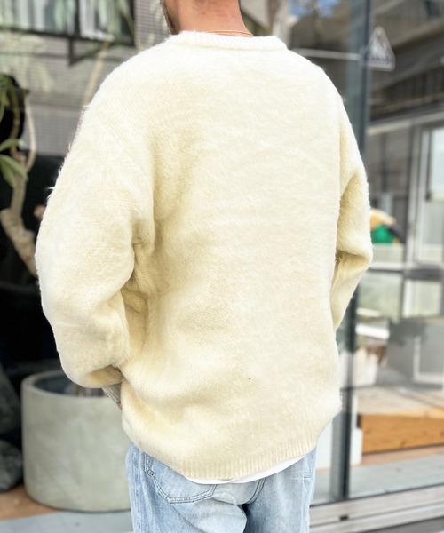 HOUSTON(ヒューストン)の「【HOUSTON】ヒューストン UNIVERD72 MOHAIR TOUCH SWEATER 無地 モヘアタッチ起毛セーター(ニット/セーター・メンズ・オフホワイト/ブラック・M/XL/L)」の5枚目の写真