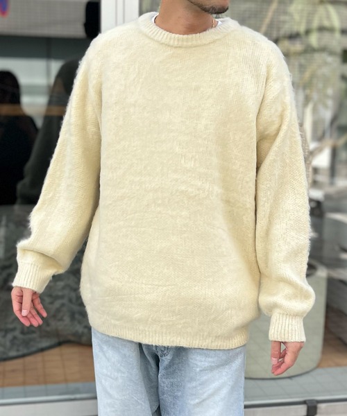 HOUSTON(ヒューストン)の「【HOUSTON】ヒューストン UNIVERD72 MOHAIR TOUCH SWEATER 無地 モヘアタッチ起毛セーター(ニット/セーター・メンズ・オフホワイト/ブラック・M/XL/L)」の6枚目の写真