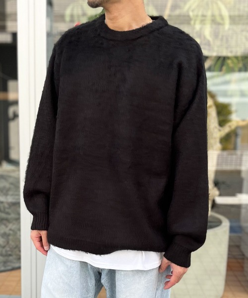 HOUSTON(ヒューストン)の「【HOUSTON】ヒューストン UNIVERD72 MOHAIR TOUCH SWEATER 無地 モヘアタッチ起毛セーター(ニット/セーター・メンズ・オフホワイト/ブラック・M/XL/L)」の9枚目の写真