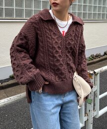 CIAOPANIC TYPY | 【チクチクしない！】スキッパー襟付きケーブルニット(ニット/セーター)