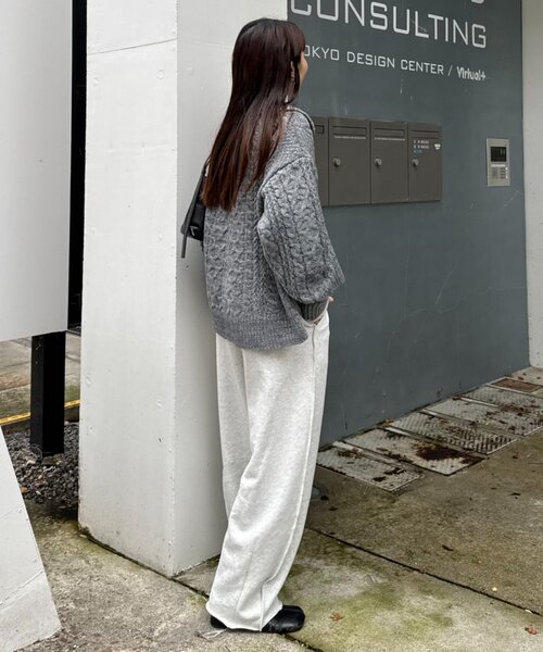 チクチクしない！】スキッパー襟付きケーブルニット（ニット/セーター