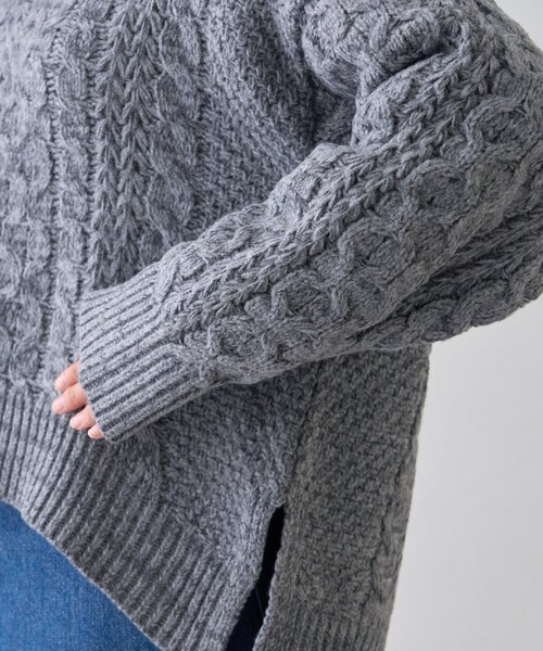 CIAOPANIC TYPY(チャオパニックティピー)の「【チクチクしない!】スキッパー襟付きケーブルニット(ニット/セーター・レディース・アイボリー/サックスブルー/グレー/ブラウン・ONE SIZE)」の10枚目の写真