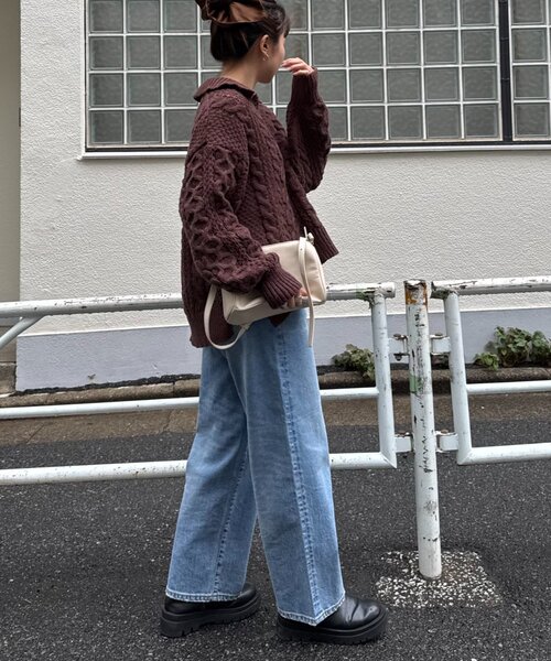 CIAOPANIC TYPY(チャオパニックティピー)の「【チクチクしない!】スキッパー襟付きケーブルニット(ニット/セーター・レディース・アイボリー/サックスブルー/グレー/ブラウン・ONE SIZE)」の19枚目の写真